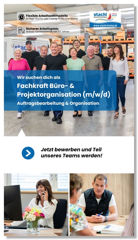 Johann Stachl GmbH - Stellenanzeige WhatsApp Fachkraft Büro- &#38; Projektorganisation